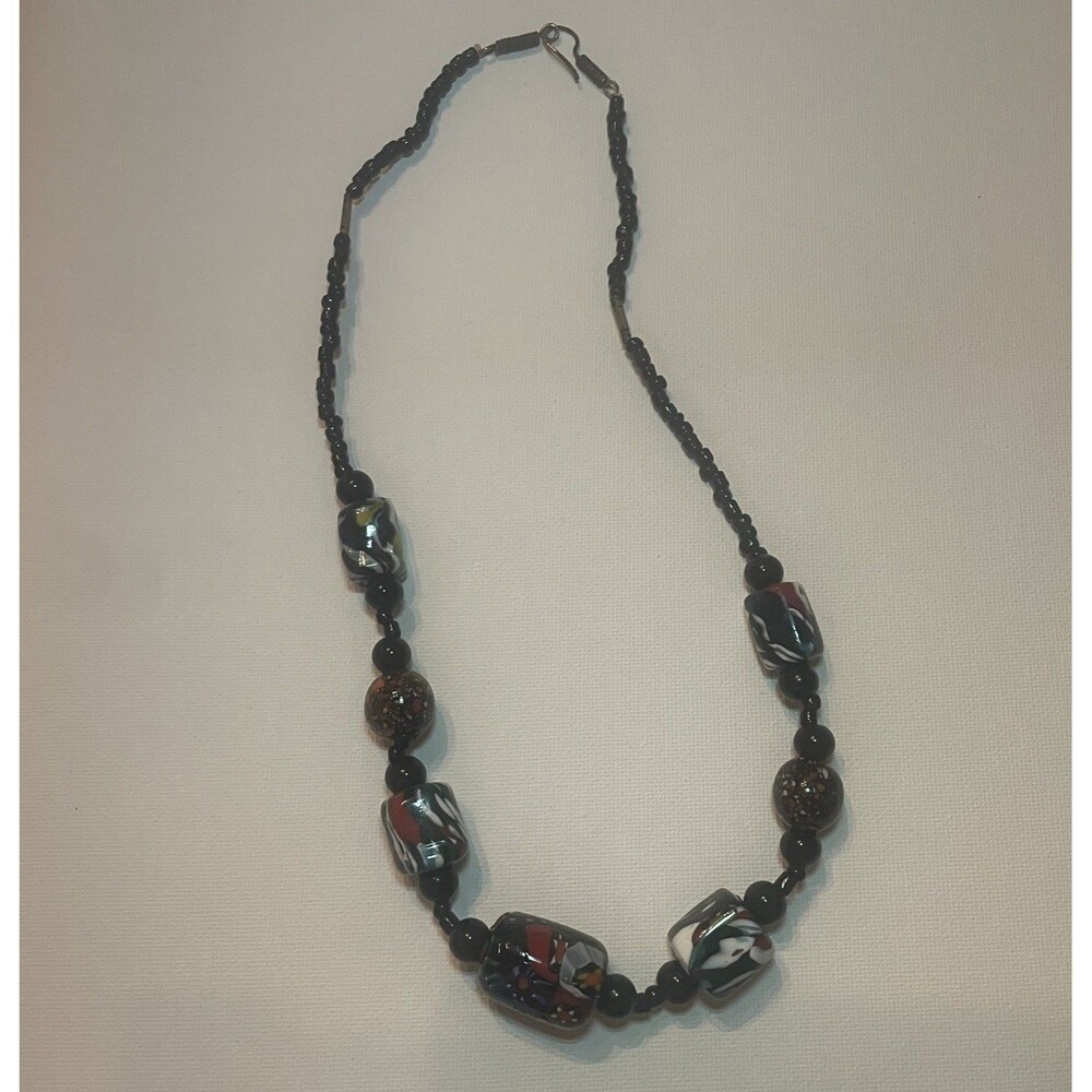 Vintage Venetian Murano Millefiori Glass Bead Necklace Colorful Art Glass 18"